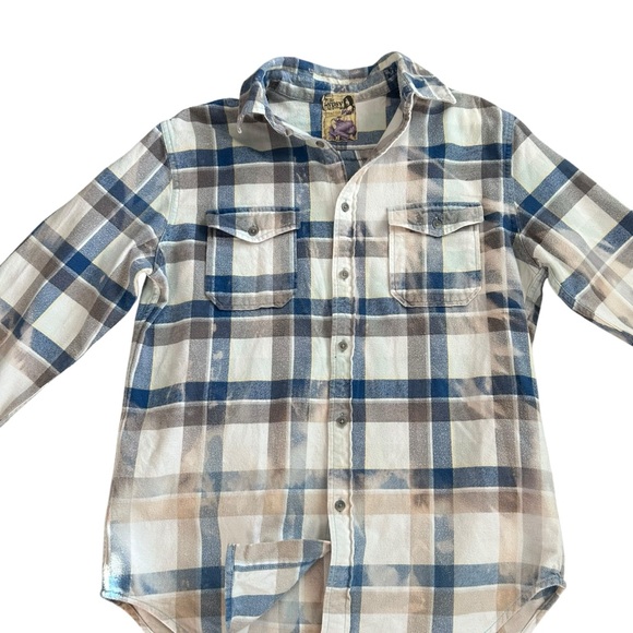 Distressed 100% Cotton Bleached Flannel Rolling Stones Print Unique Upcycled Sm - Picture 5 of 10